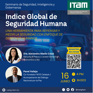 Evento del CESIG "Índice Global de Seguridad Humana"
📅Lunes 16 de junio
⌚️4pm
🏢Salón 303
<a href="/fmcpol/">Facultad Menor Ciencia Política</a> <a href="/polprof13/">Alexandra Uribe (ella/she)</a>