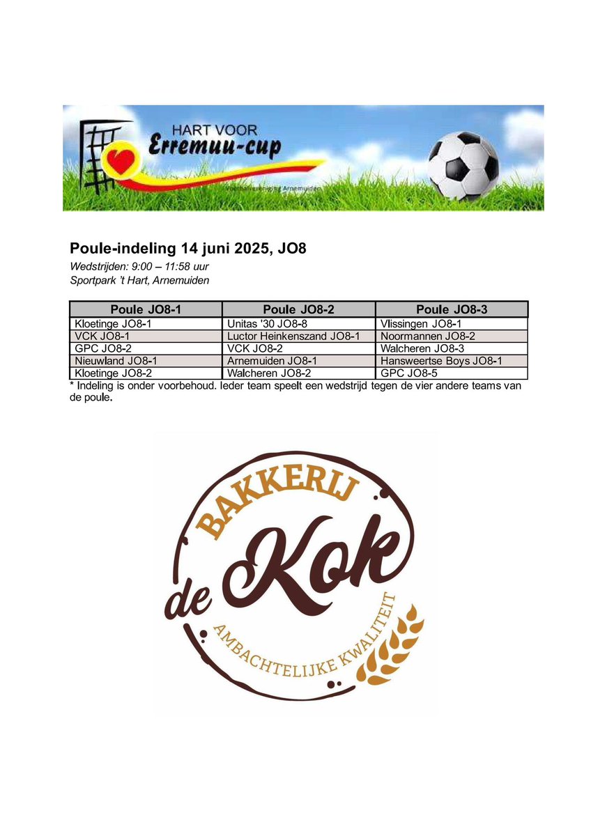 En ook deze 15 teams bij JO8 gaan strijden om de bekers!