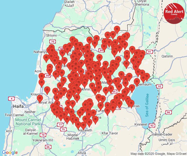 Sirens now sounding across Northern Israel, as the second wave of ballistic missiles fired by Iran approach Israel.