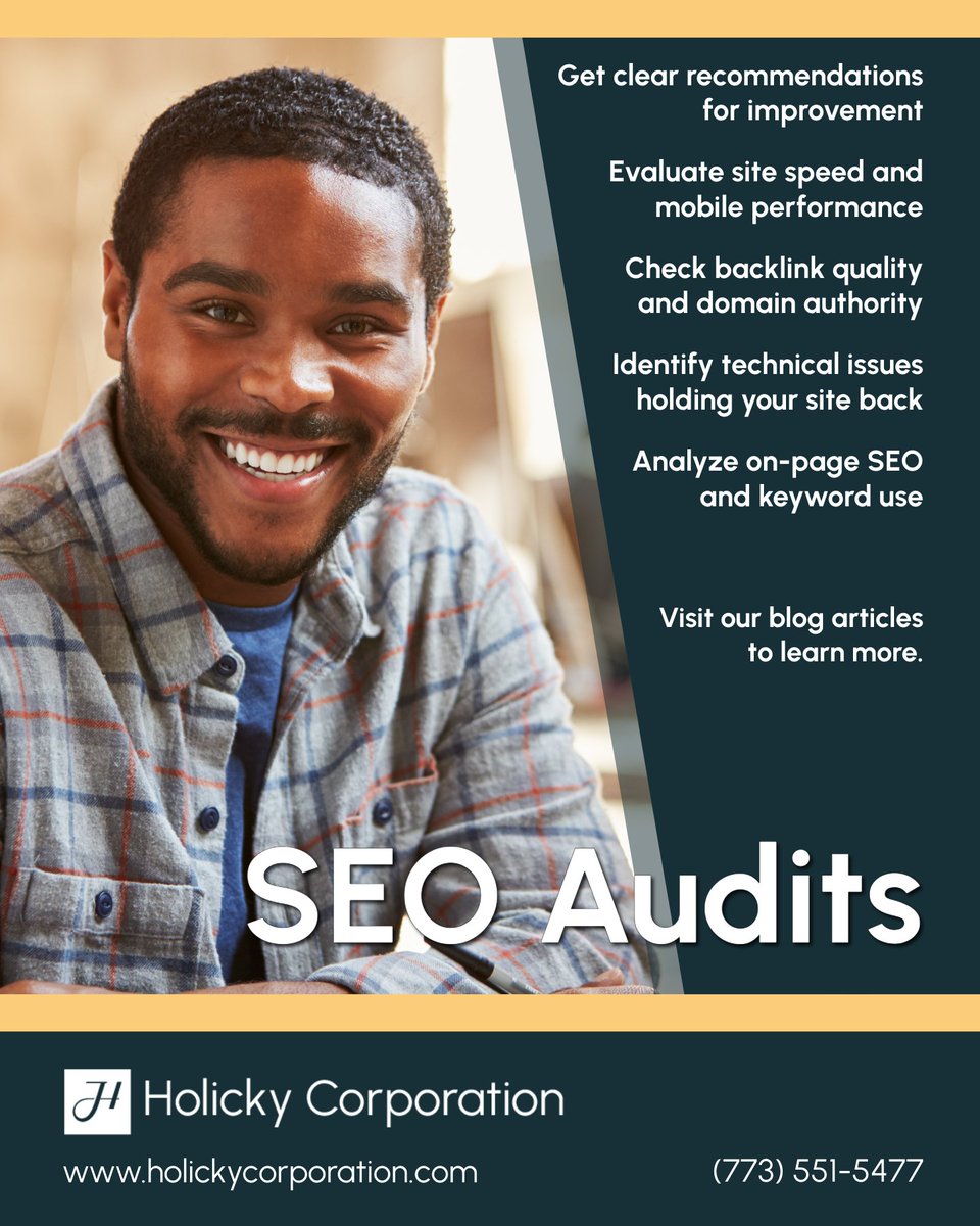 HolickyCorp's tweet photo. An SEO audit reveals what’s working—and what’s not—so you can improve rankings and drive more traffic.

It’s a powerful step toward building a stronger, faster, and more visible website.

#SEOAudit #ImproveYourSEO #WebsitePerformance #SearchOptimization #DigitalVisibility https://t.co/dJZEMpVT4w