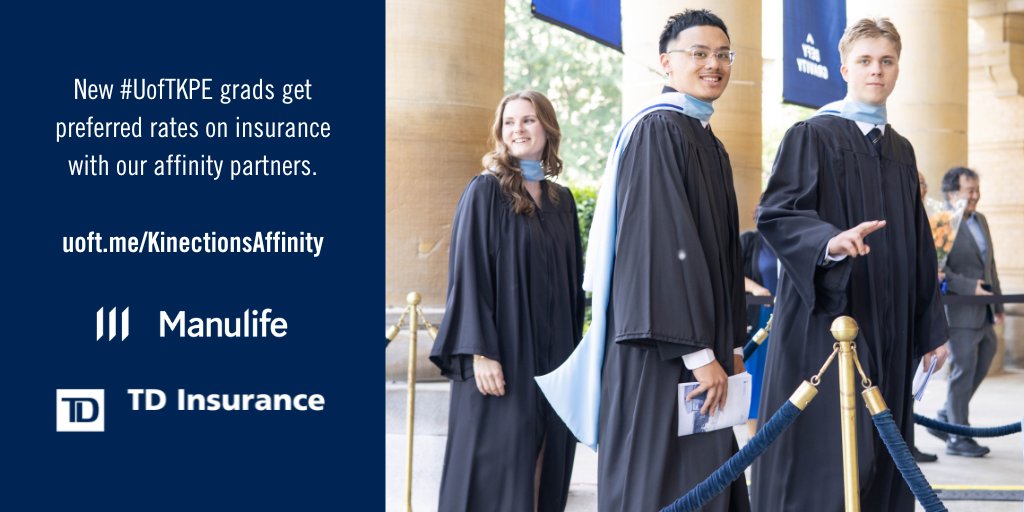 U of T Kinesiology & Phys Ed (@uoftkpe) on Twitter photo Hey, #UofTKPE grads! As a #UofTAlumni you get preferred rates from our affinity partners, TD Insurance and Manulife. Click the link below to explore affinity products and support current KPE students while you save!
alumni.utoronto.ca/benefits/finan… Hey, #UofTKPE grads! As a #UofTAlumni you get preferred rates from our affinity partners, TD Insurance and Manulife. Click the link below to explore affinity products and support current KPE students while you save!
alumni.utoronto.ca/benefits/finan…