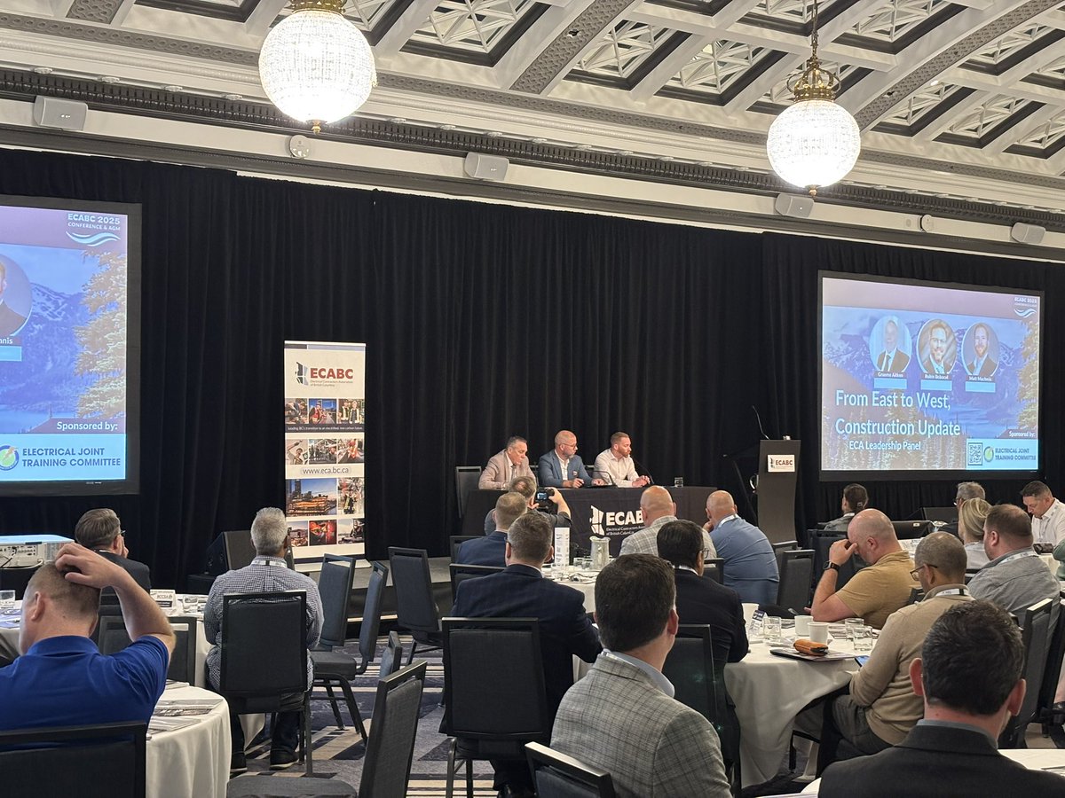 ECA_BC's tweet image. Up next on our program!

Sponsored by the Electrical Joint Training Committee, ECABC President @Matt_MacInnis is joined by @ECAOntario Executive Director @RGraemeAitken and @ECA_AB Executive Director @RDBobocel to discuss updates across the construction industry through the…