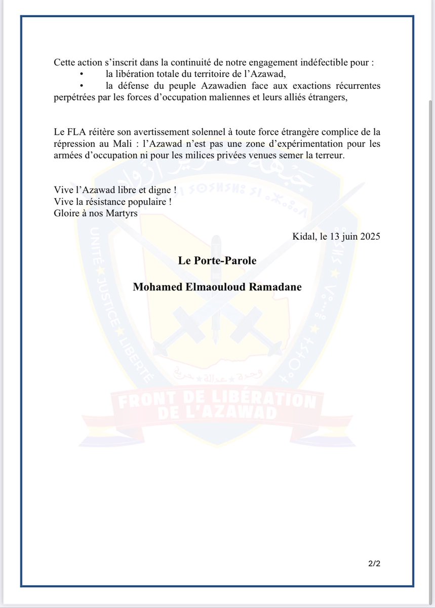 FLAZAWAD's tweet image. #FLA BILAN ATTAQUE FLA CONTRE LA COALITION TERRORISTE FAMA-AFRICA CORPS