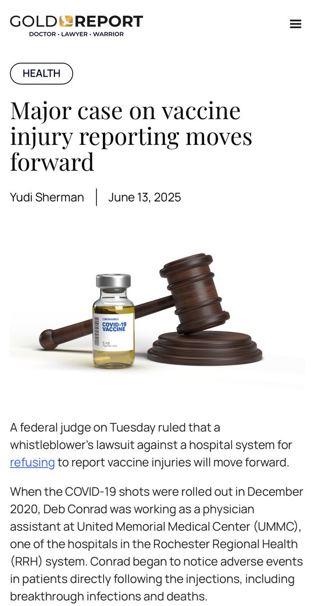 drsimonegold's tweet photo. BREAKING: A physician assistant FIRED for exposing her hospital’s failure to report vaccine injuries is moving forward with a major court case.

This isn’t just about transparency—it’s about exposing a corrupt medical system that silenced the truth.

Justice is coming. https://t.co/zOSfSSjT3G