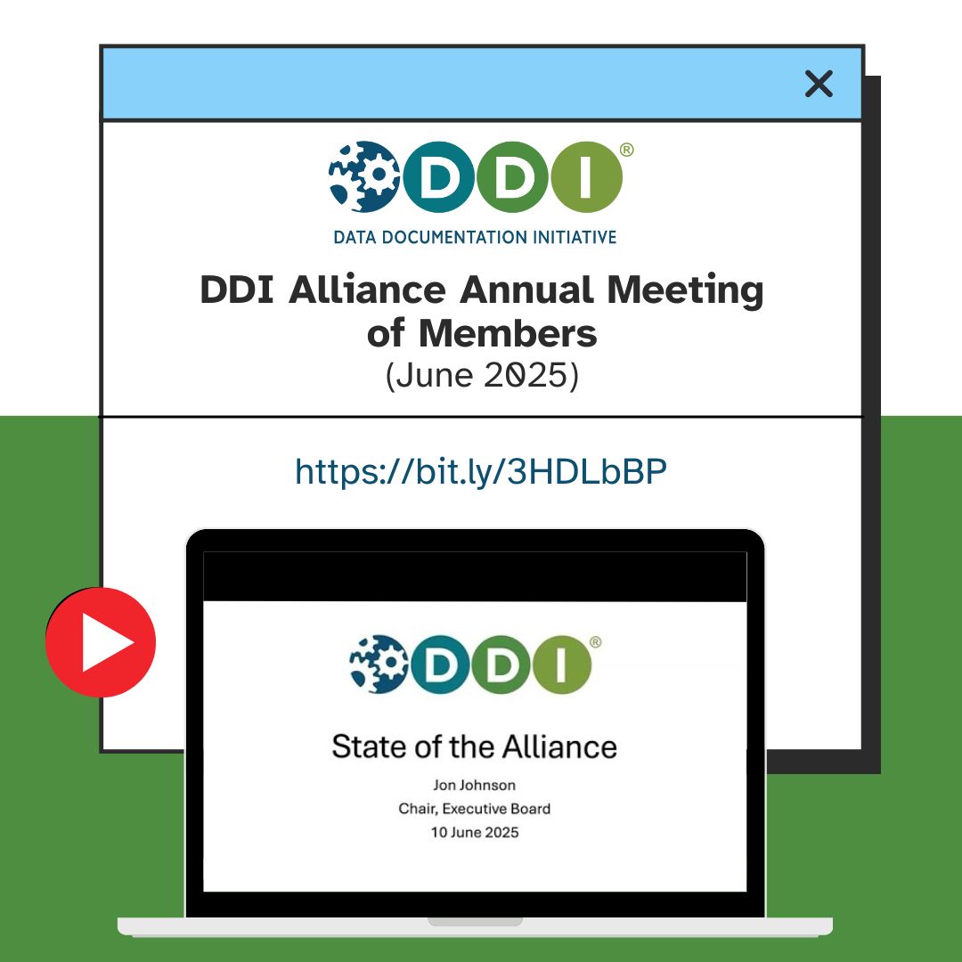 🎥 The recording of the DDI Alliance Annual Meeting of Members is now available on YouTube. Catch up anytime! 

🔗 Watch here: bit.ly/3HDLbBP
#DDIAlliance #DDI #MetadataStandard