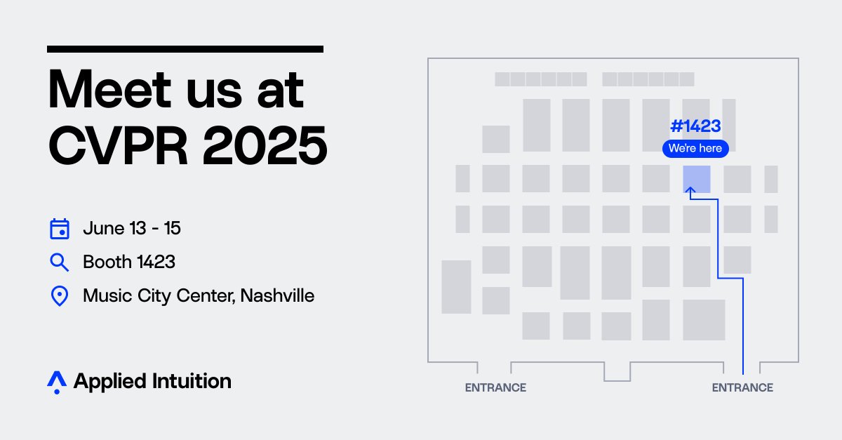 AppliedInt's tweet image. Boots are on the ground at Music City Center and we’re ready for CVPR 2025! 🤠 🎸 We’ll be at booth #1423 for the next three days, so please swing by and come meet the Applied Intuition team — we’re actively hiring for ML and computer vision!
#CVPR #ML #computervision