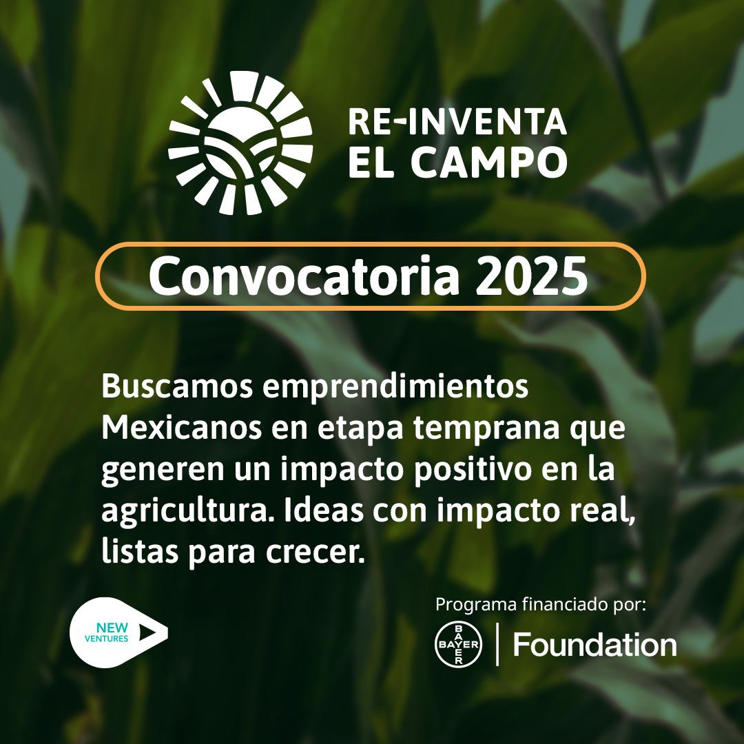 #RedANDE | 🌱 ¡Construye el agro del futuro en México con RE-INVENTA EL CAMPO! 🇲🇽 

¿Tienes una solución innovadora? ¡Bootcamp, programa personalizado y posible financiamiento! Postula antes  del 16 de julio.  🔗reinventaelcampo.com
<a href="/NewVenturesMX/">New Ventures</a> <a href="/BayerFoundation/">Bayer Foundation</a>