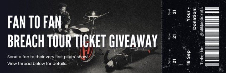 ⭐️TICKET GIVEAWAY⭐️
we are crowdfunding to help one lucky fan see the band for the first time on the breach tour! more info in thread:
#twentyonepilots #breachtour