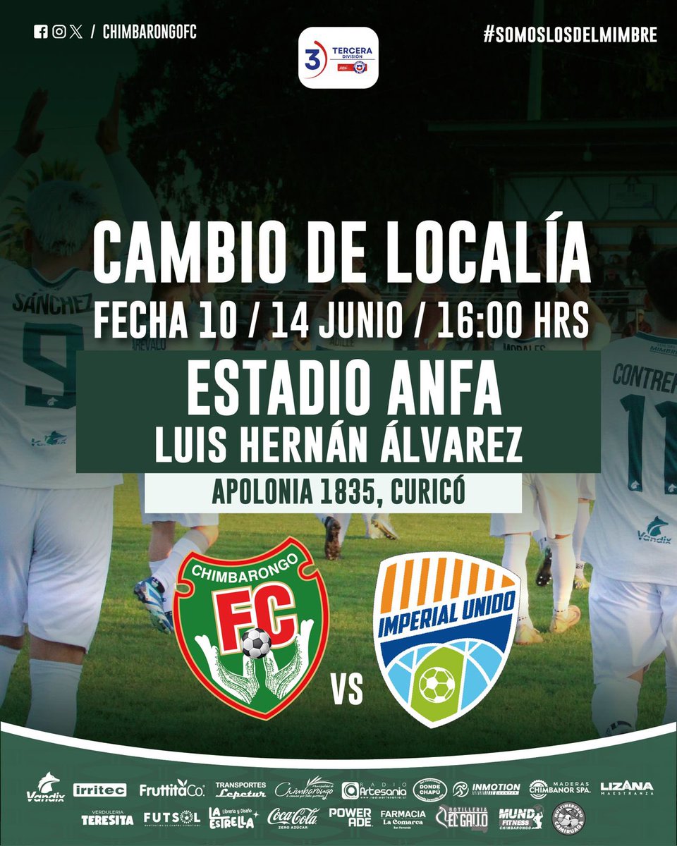 Mañana en el Estadio ANFA de Curicó nos enfrentamos a Imperial Unido, a partir de las 16:00 horas.
Te esperamos!!!
🇳🇬💚🇳🇬
#LosDelMimbre