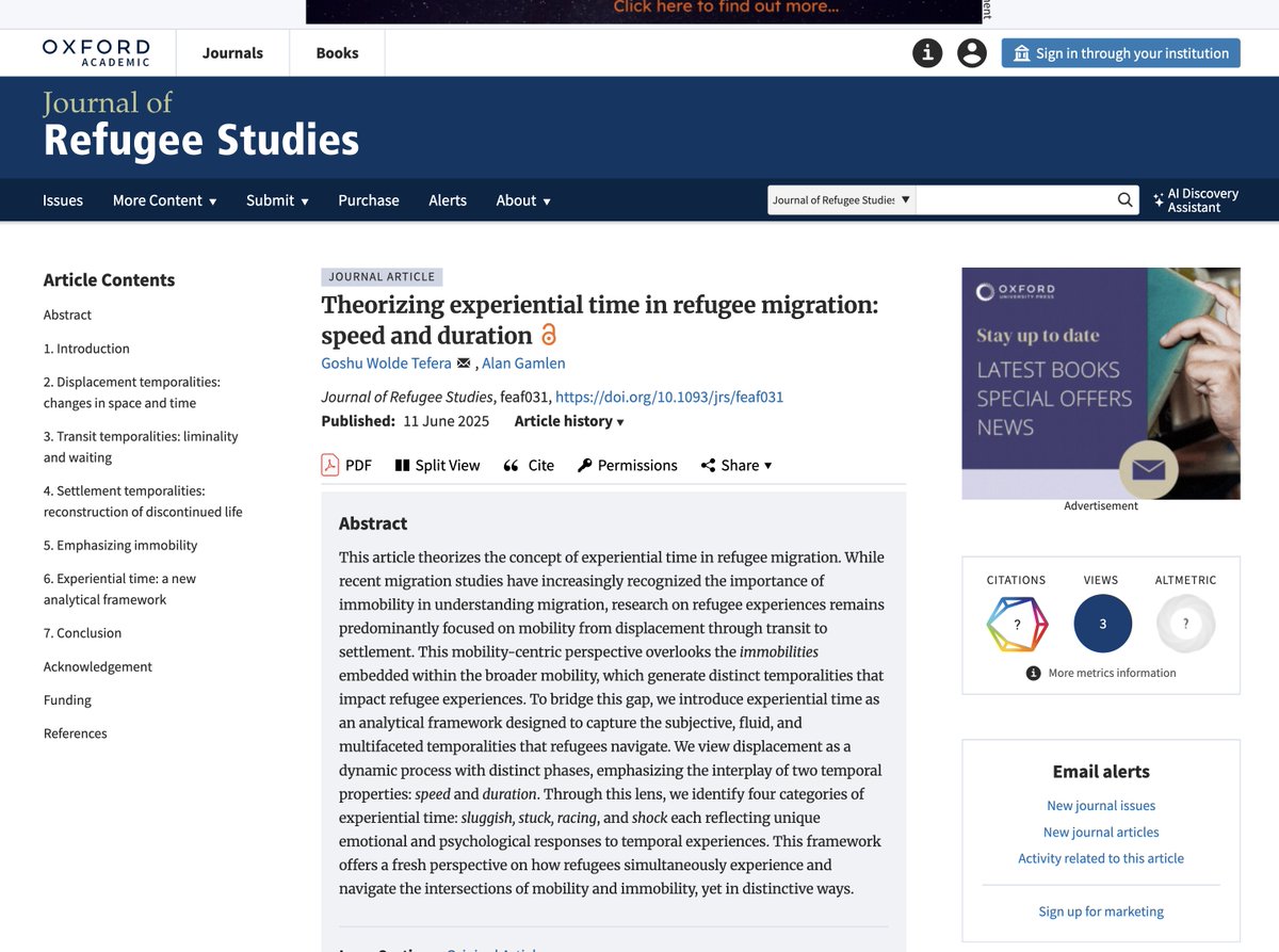 Gosh (@goshtefera) on Twitter photo New Publication Alert!
Refugee migration is largely seen through the lens of space. But what about time? How do refugees experience waiting, disruption, or acceleration? <a href="/alangamlen/">Alan Gamlen</a> and I probe into this and argue: doi.org/10.1093/jrs/fe… New Publication Alert!
Refugee migration is largely seen through the lens of space. But what about time? How do refugees experience waiting, disruption, or acceleration? <a href="/alangamlen/">Alan Gamlen</a> and I probe into this and argue: doi.org/10.1093/jrs/fe…