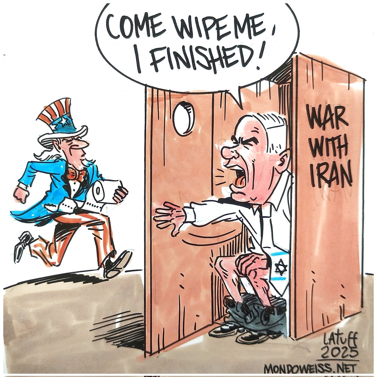 LatuffCartoons's tweet image. Israel's war with #Iran, in a nutshell.
@Mondoweiss