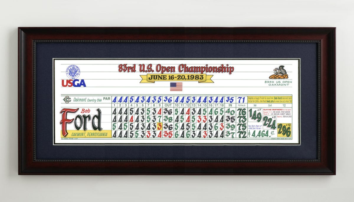 caseyjonesgolf's tweet photo. Oakmont has two of my pieces displayed in its historic clubhouse: Johnny Miller's course record in 1973 (seen here in a recent post by @matt_ginella), and long-time head pro Bob Ford's impressive week as the host in 1983. https://t.co/8usA0nhZd1