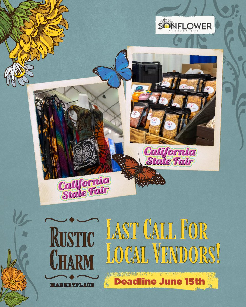 CAStateFair's tweet image. 🚨 LAST CALL! Few vendor spots left for Rustic Charm marketplace at the California State Fair ✨
Calling all makers &amp;amp; artisans - showcase your handcrafted goods to customers who love supporting local!
bit.ly/406X89l 
#RusticCharm #LastCall #VendorSpots