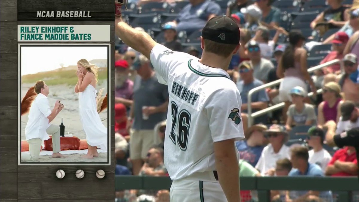 NCAA Baseball (@ncaabaseball) on Twitter photo On the hunt for another ring 💍
Riley Eikhoff proposed to <a href="/CoastalWLax/">Coastal Women's LAX</a> player Maddie Bates last September— after keeping the ring hidden in his locker.
#MCWS x 📸 ESPN / <a href="/CoastalBaseball/">Coastal Carolina Baseball</a> On the hunt for another ring 💍
Riley Eikhoff proposed to <a href="/CoastalWLax/">Coastal Women's LAX</a> player Maddie Bates last September— after keeping the ring hidden in his locker.
#MCWS x 📸 ESPN / <a href="/CoastalBaseball/">Coastal Carolina Baseball</a>