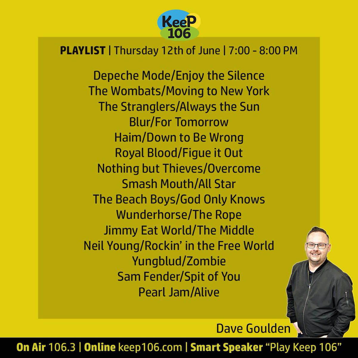 davegouldenshow's tweet image. With some songs from bands playing #Download2025, these are the track listings for last nights show. Thursday&apos;s the 12th of June. 🤘