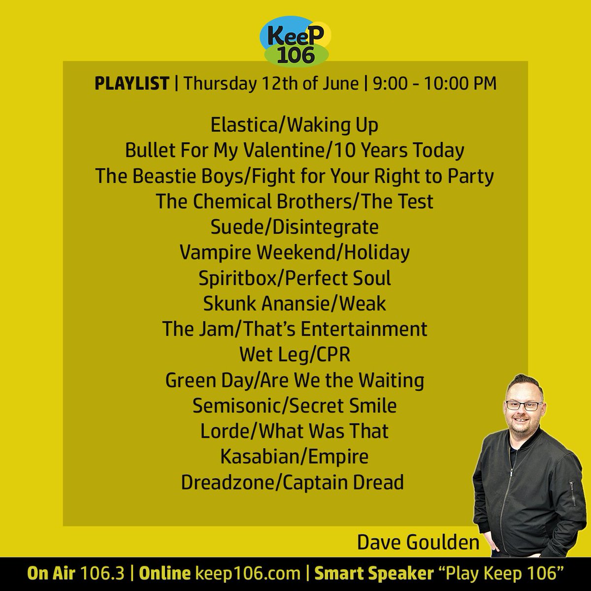 davegouldenshow's tweet image. With some songs from bands playing #Download2025, these are the track listings for last nights show. Thursday&apos;s the 12th of June. 🤘