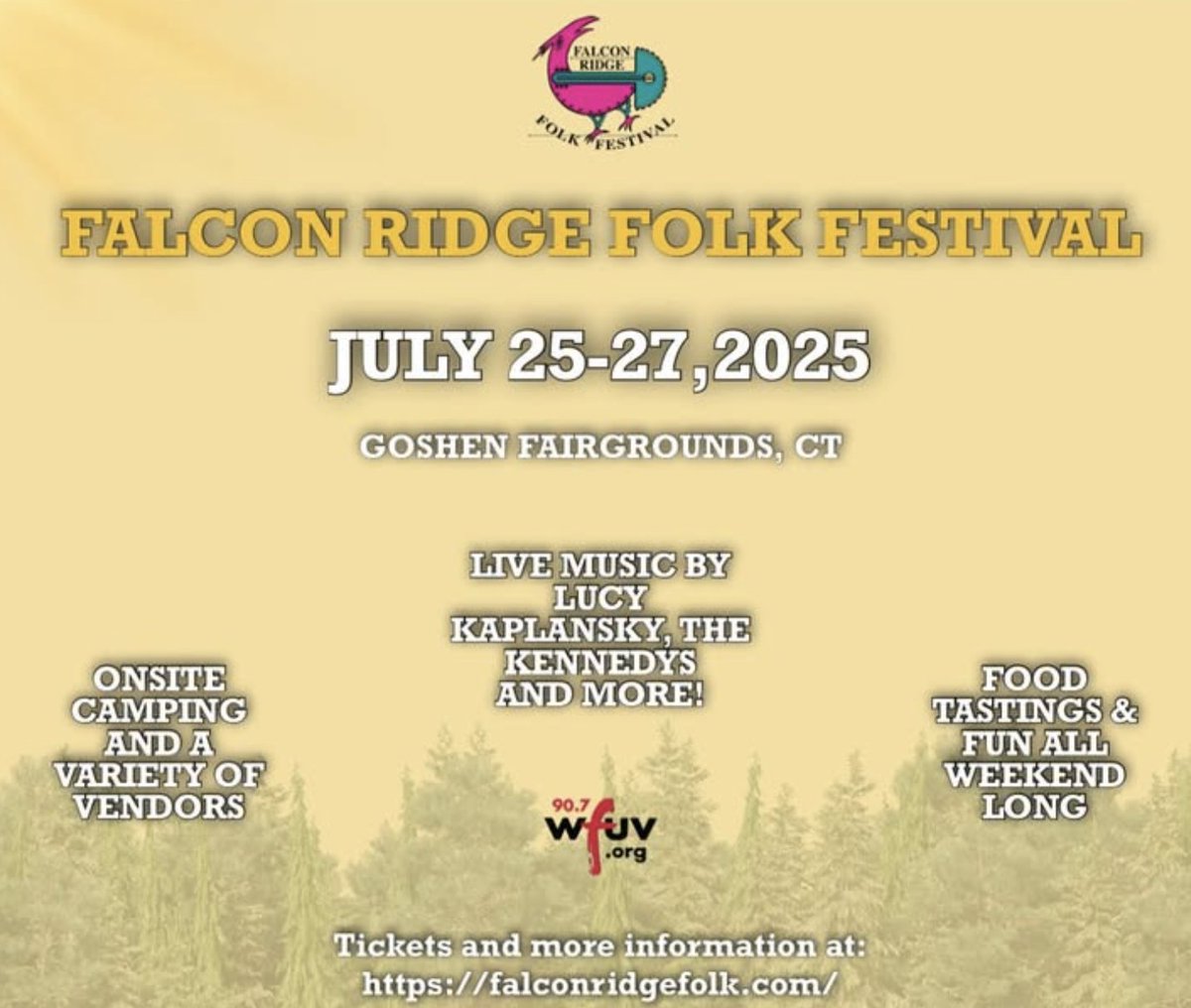 The Falcon Ridge Folk Festival is back for its 37th annual weekend on Friday, July 25 - Sunday, July 27 at the Goshen Fairgrounds in Goshen, CT. The festival includes live music, camping, food, craft, &amp; speciality vendors, and more! 

More information at falconridgefolk.com