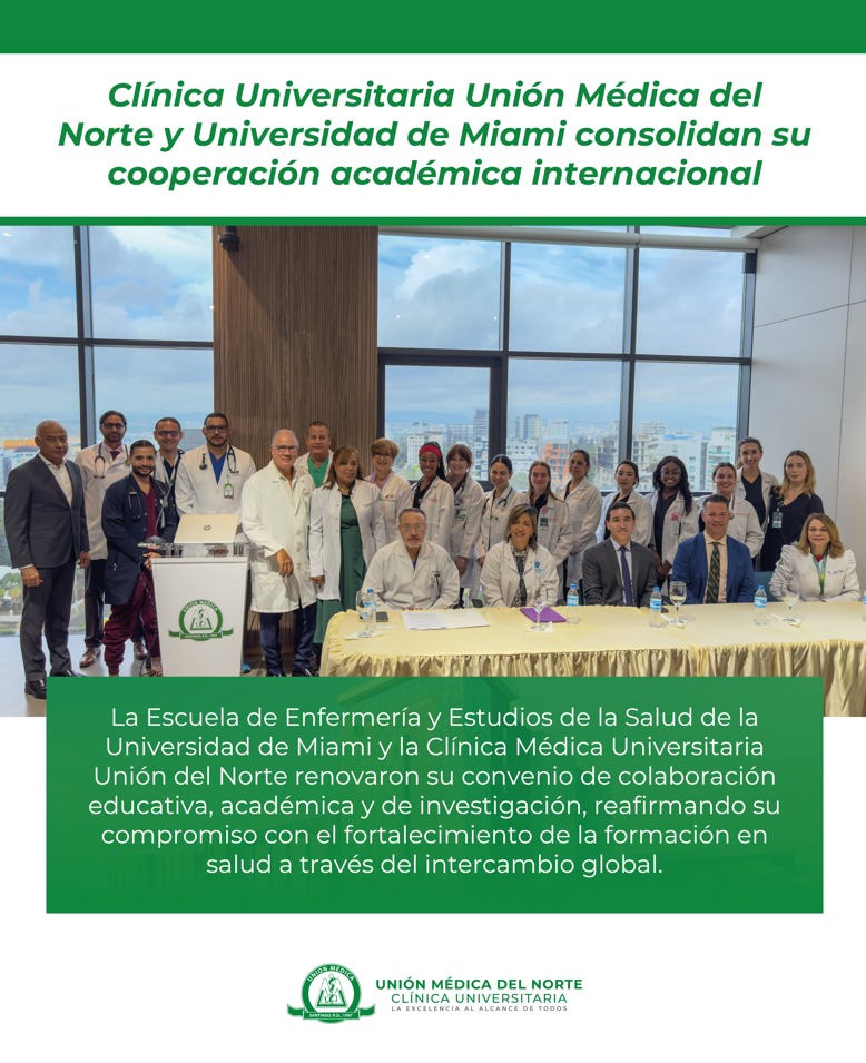 🤝 Clínica Universitaria Unión Médica del Norte y <a href="/univmiami/">University of Miami</a> renuevan su alianza académica 🌍
Un paso firme en la formación avanzada en enfermería y el fortalecimiento del talento en salud.
clinicaunionmedica.com/clinica-univer…