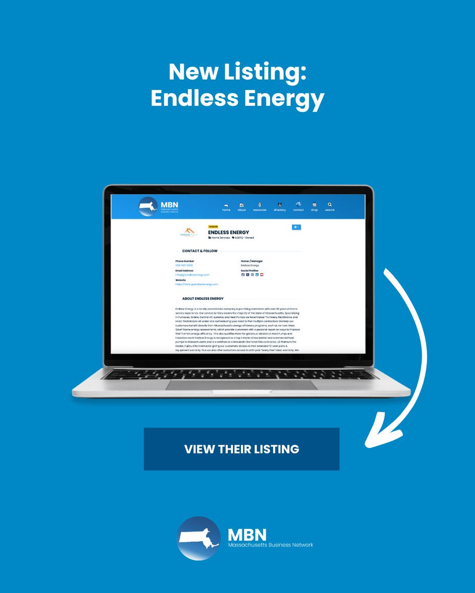 👋 New Listing Spotlight: Endless Energy (@goendlessenergy) in Marlborough, MA

If you're looking for a locally owned HVAC and plumbing contractor, be sure to check out Endless Energy's listing in our directory! 🔎 massachusettsbusinessnetwork.com/directory/list…