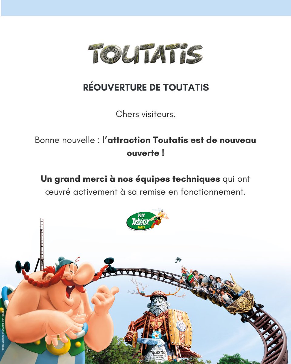 📢 Réouverture de l’attraction Toutatis :