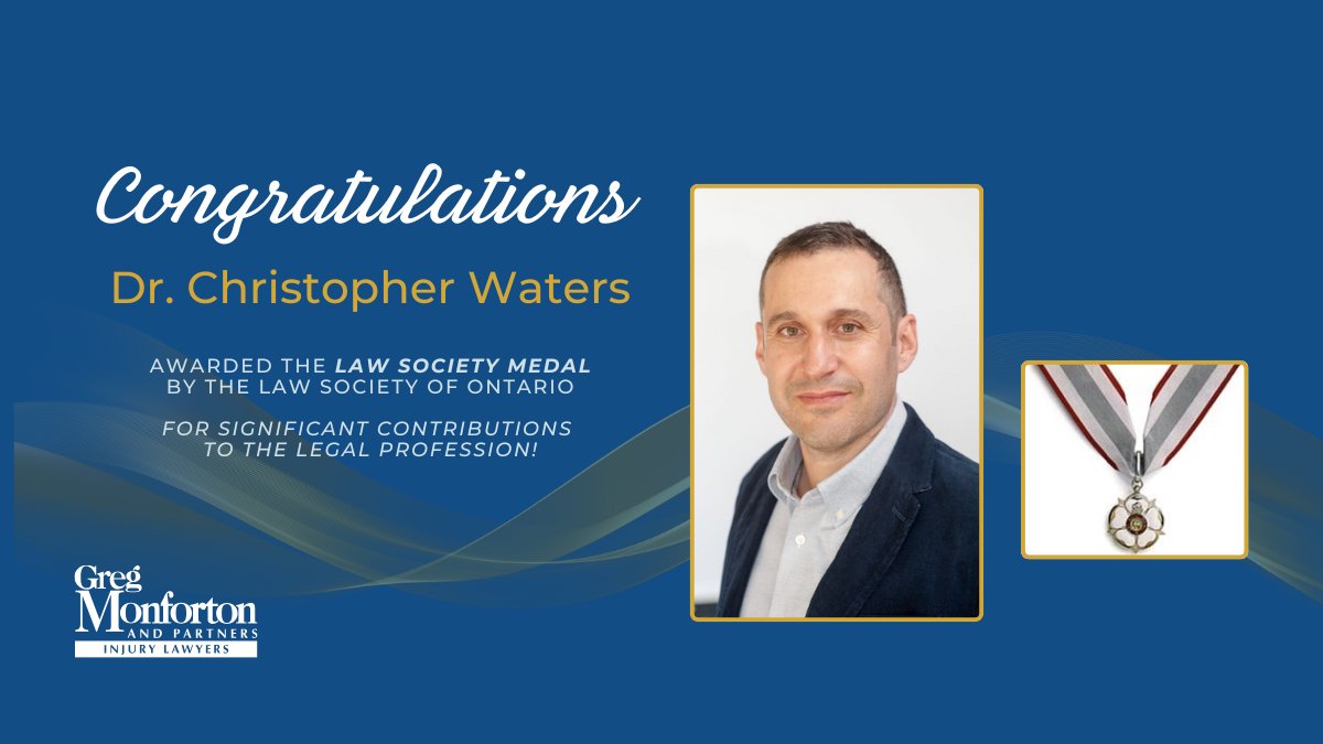 Our firm is pleased to announce that Dr. Christopher Waters has been awarded the prestigious Law Society Medal. Greg Monforton had the honour of conferring the medal to Dr. Waters on behalf of the Law Society of Ontario.

#lawsocietyontario
gregmonforton.com/blog/dr-christ…