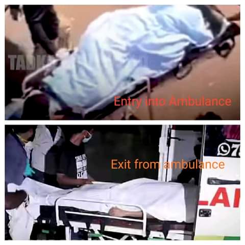How can a dead body 
change its position in the ambulance from crime scene to the hospital…sideways while entering &amp; Straight while exiting the ambulance

5years Of Injustice To Sushant 
#JusticeForSushantSinghRajput