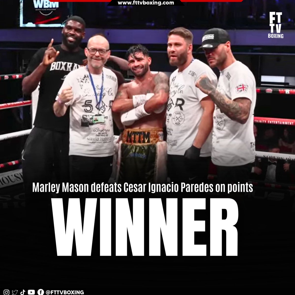 FTTVBoxing's tweet image. Marley Mason gets the decision win at York Hall! 🥊

Great performance from Marley Mason, who defeats Cesar Ignacio Paredes on points with a score of 58-56. He gets the job done on a busy night of boxing! 

Who's NEXT? 

#BoxNation #WarrenBoxingManagement #MarleyMason