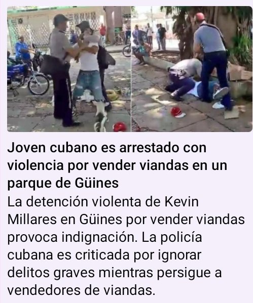 Kevin fue detenido en #Guines por vender viandas, la única forma de sostén económico ya que es huérfano, la policía como siempre, se ensañó y cometió un abuso en su arresto. 

La policía no tiene valor para detener a los delincuentes peligrosos ni a los que trafican con drogas.