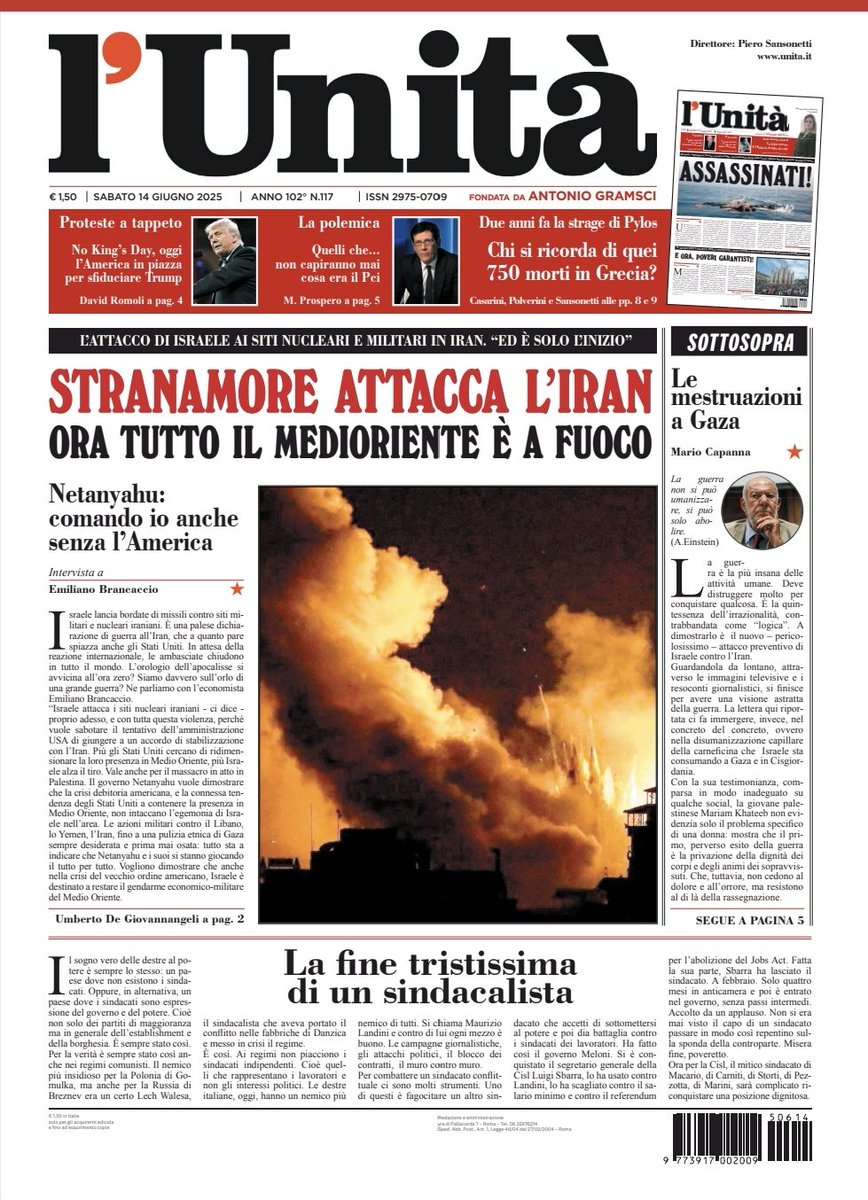 📰 La prima pagina dell’#Unità del #14giugno

Abbonati subito: bit.ly/ABBONATI-SUBITO