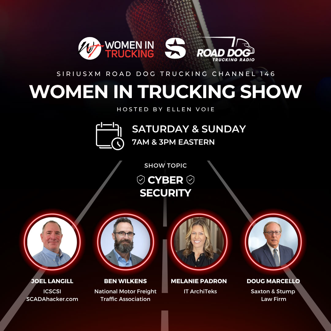 WomenInTrucking (@womenintrucking) on Twitter photo Tune in to the #WomenInTrucking Show on <a href="/SIRIUSXM/">SiriusXM</a> <a href="/RoadDogTrucking/">SiriusXM’s Road Dog Trucking</a> Channel 146 this Saturday & Sunday at 7am or 3pm ET as we discuss cyber security with <a href="/SCADAhacker/">SCADAhacker</a> <a href="/NMFTA/">National Motor Freight Traffic Association</a> <a href="/itarchiteks/">IT ArchiTeks</a> and Saxton & Stump. 🔐🚛🎙️
You don't want to miss it! hubs.la/Q03s4DLy0 Tune in to the #WomenInTrucking Show on <a href="/SIRIUSXM/">SiriusXM</a> <a href="/RoadDogTrucking/">SiriusXM’s Road Dog Trucking</a> Channel 146 this Saturday & Sunday at 7am or 3pm ET as we discuss cyber security with <a href="/SCADAhacker/">SCADAhacker</a> <a href="/NMFTA/">National Motor Freight Traffic Association</a> <a href="/itarchiteks/">IT ArchiTeks</a> and Saxton & Stump. 🔐🚛🎙️
You don't want to miss it! hubs.la/Q03s4DLy0