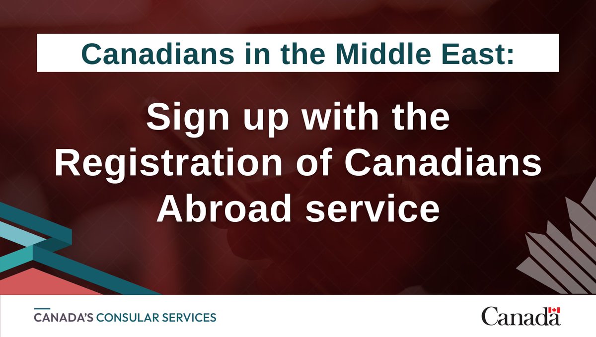 We urge Canadians and permanent residents in the #MiddleEast to register with us or update your registration details now to ensure you do not miss an important message from the Government of Canada: travel.gc.ca/travelling/reg…