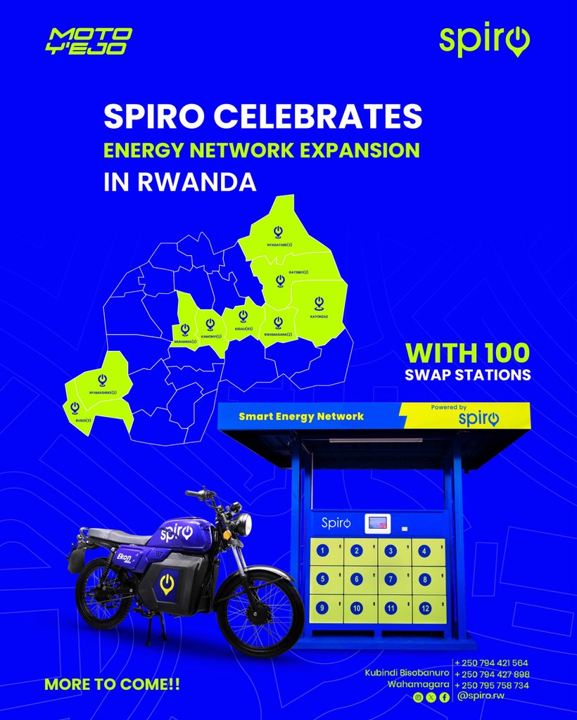 We are proud to announce our activation of over 100 battery swapping stations across Rwanda, expanding our clean, smart, and reliable energy network. We now cover Kigali, parts of the Western, Southern, and Eastern Provinces, with plans to reach the entire country.

With both