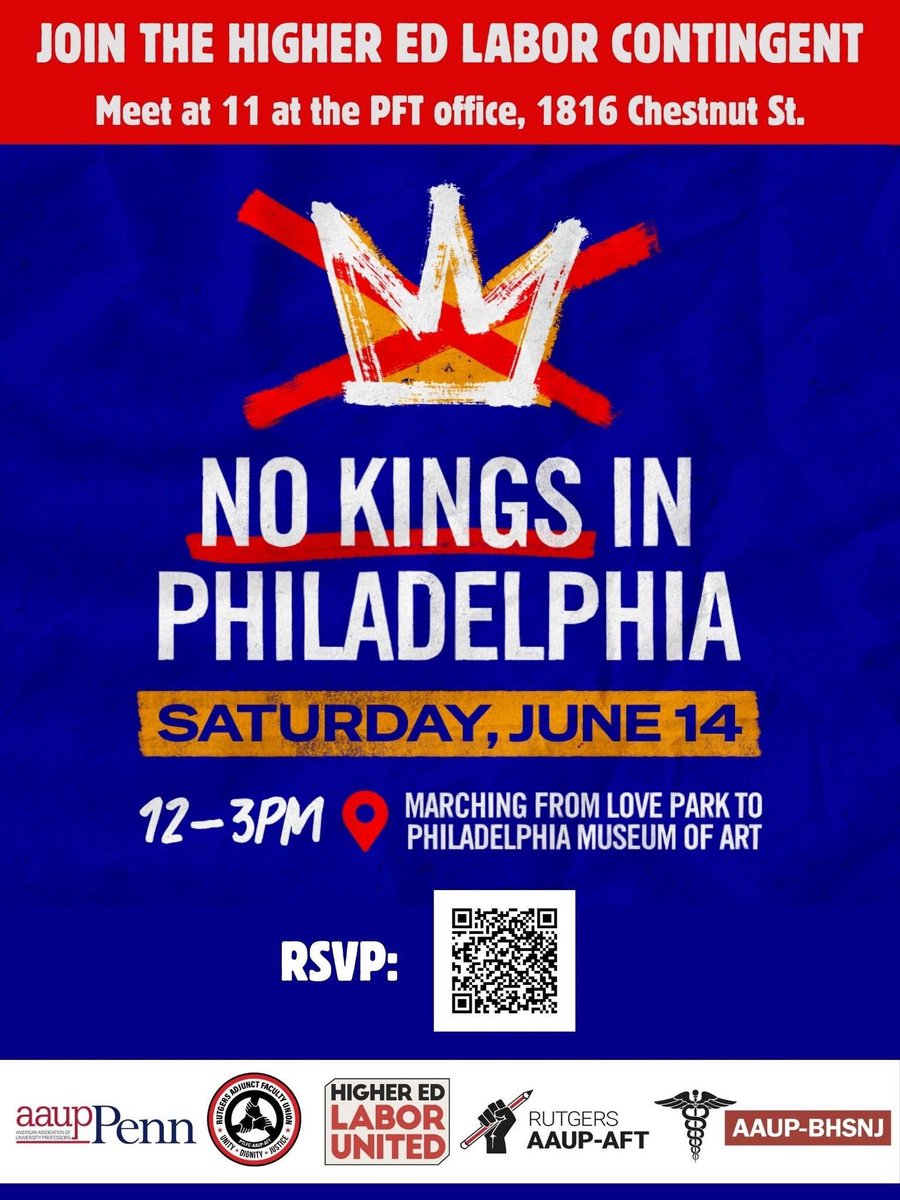 Todd Wolfson (@proftwolf) on Twitter photo No Kings tomorrow in Philadelphia. Higher ed and PreK-12 workers unite. Meet at <a href="/PFTLocal3/">PFT (@pftlocal3.bsky.social)</a> (1816 Chestnut) btw 11-11:30. <a href="/AAUP/">American Association of University Professors</a> <a href="/ruaaup/">Rutgers AAUP-AFT Academic Worker Union</a> <a href="/ruaaup_ptl/">Rutgers Adjunct Faculty Union</a> No Kings tomorrow in Philadelphia. Higher ed and PreK-12 workers unite. Meet at <a href="/PFTLocal3/">PFT (@pftlocal3.bsky.social)</a> (1816 Chestnut) btw 11-11:30. <a href="/AAUP/">American Association of University Professors</a> <a href="/ruaaup/">Rutgers AAUP-AFT Academic Worker Union</a> <a href="/ruaaup_ptl/">Rutgers Adjunct Faculty Union</a>