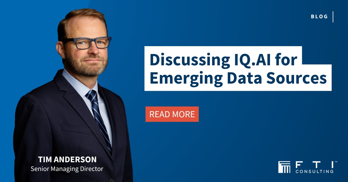 As the complexity of emerging data sources (EDS) grows, so does the challenge of incorporating them into investigations. FTI Technology's Tim Anderson shares how IQ․AI is helping legal teams cut through the noise. Learn more: bit.ly/43XMQJR

#EmergingDataSources