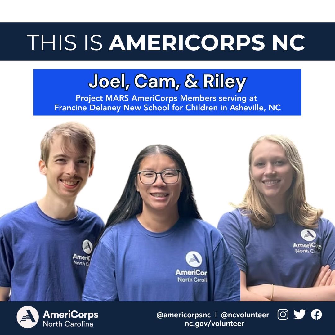 VolunteerNC's tweet image. 🌟 In our ongoing series, “This is #AmeriCorpsNC,” we’re shining a spotlight on #ProjectMARS in Asheville, NC! 🌟 These incredible members play a vital role in supporting students, schools, teachers, and their communities. Together, they’re making a difference every day!
