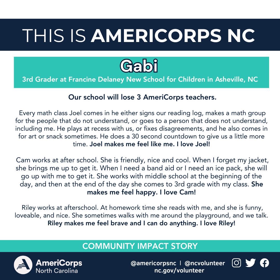 VolunteerNC's tweet image. 🌟 In our ongoing series, “This is #AmeriCorpsNC,” we’re shining a spotlight on #ProjectMARS in Asheville, NC! 🌟 These incredible members play a vital role in supporting students, schools, teachers, and their communities. Together, they’re making a difference every day!