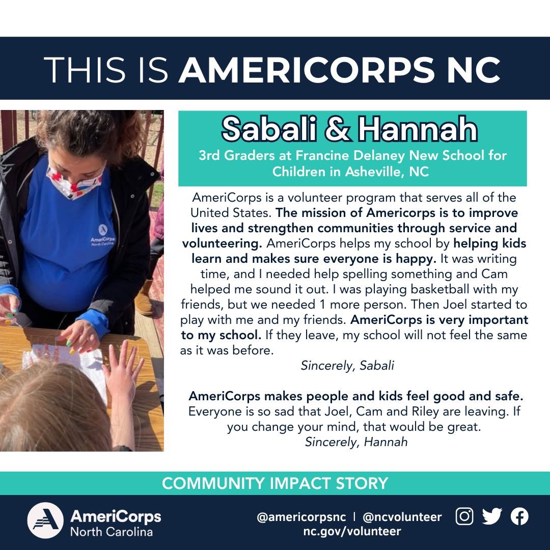 VolunteerNC's tweet image. 🌟 In our ongoing series, “This is #AmeriCorpsNC,” we’re shining a spotlight on #ProjectMARS in Asheville, NC! 🌟 These incredible members play a vital role in supporting students, schools, teachers, and their communities. Together, they’re making a difference every day!
