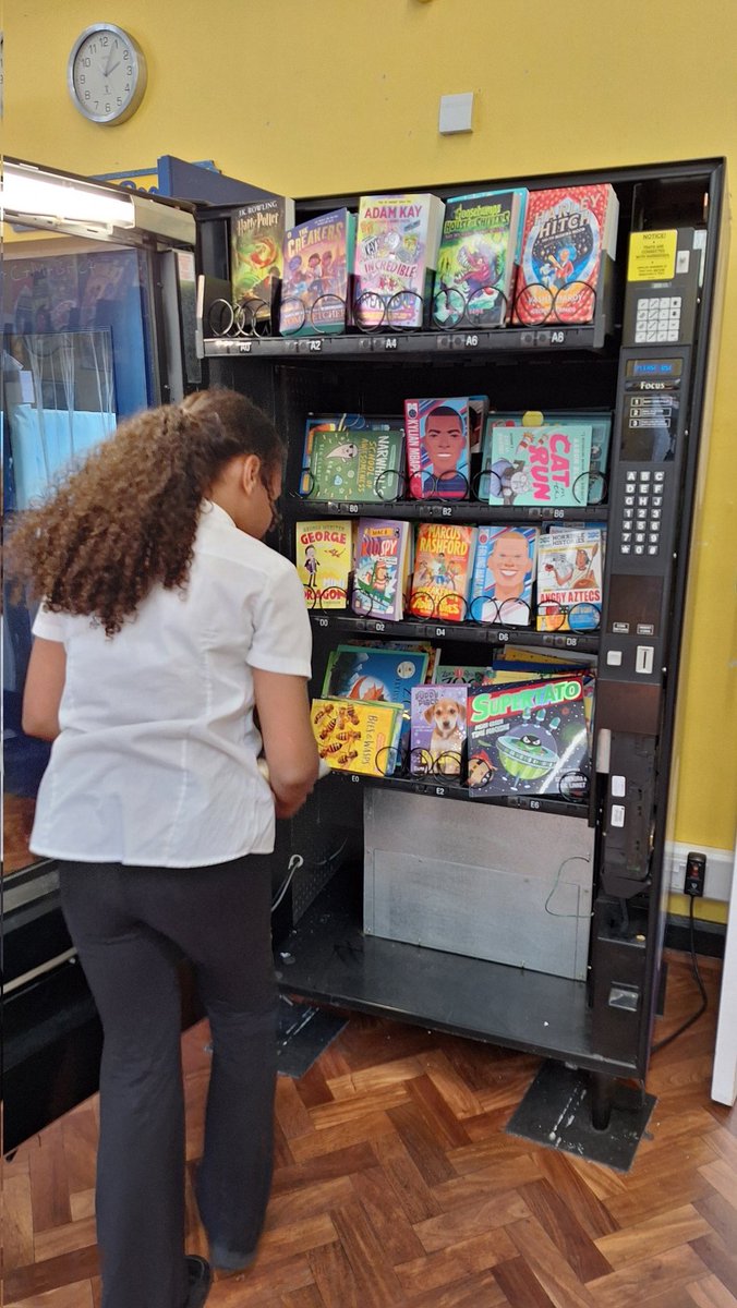 The #vendingmachine has been restocked with more fabulous titles. Thank you, A, for your help!  What would you choose? 📚🥰 <a href="/abielphinstone/">Abi Elphinstone</a>, all 3 of your books were the first to fly out of the machine this week! #reading #readingforpleasure
