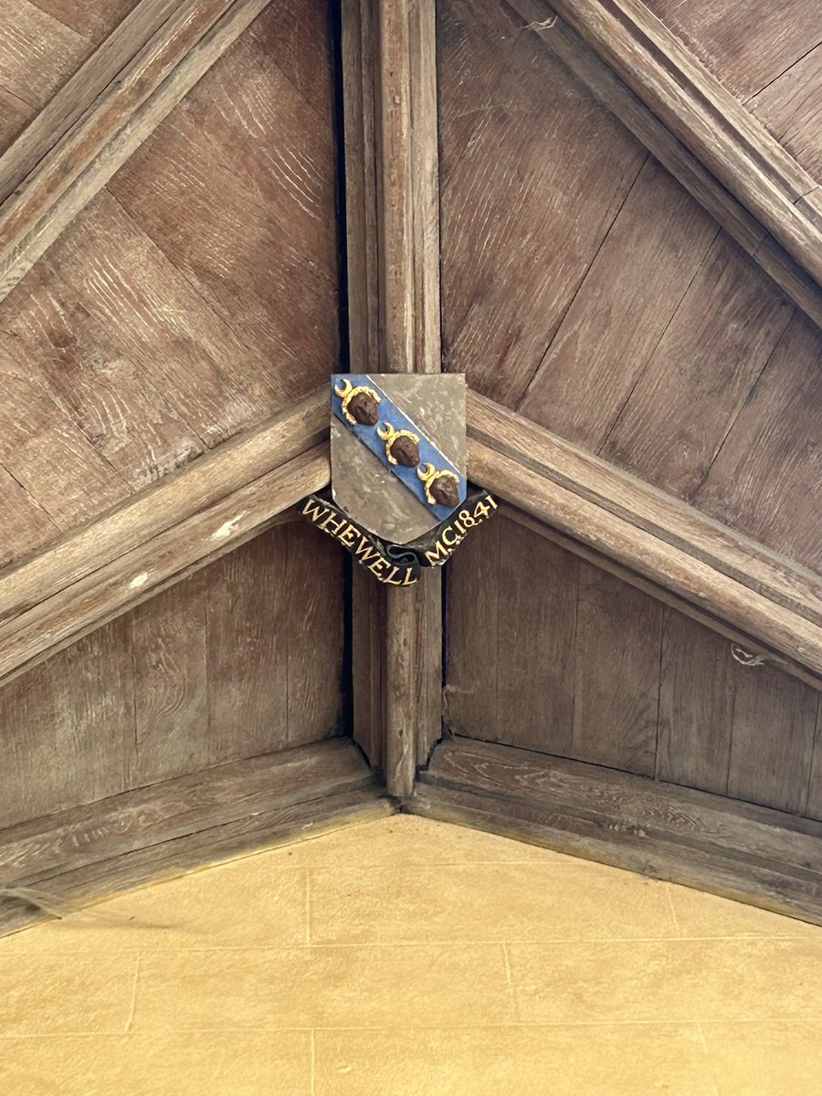 William Whewell’s resting place in Trinity college chapel, and his crest on the gatehouse timber roof he constructed. Coiner of the terms “scientist”, “physicist”, and “linguistics”

#science #cambridge #scientist #trinity #university #architecture #whewell #chapel #gothic