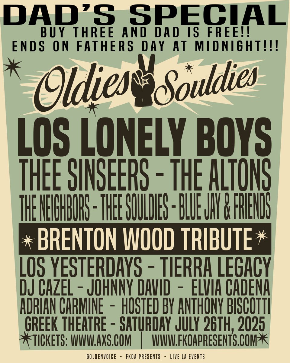 All dads and father figures are welcome, show them you care and bring them to the Greek!
Tickets and info here: axs.com/events/890462/…