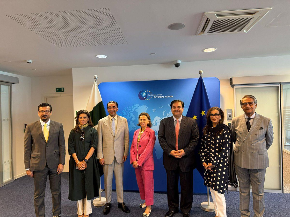BBhuttoZardari's tweet photo. Led the HL delegation in meeting with H.E. Ms. Belen Martínez Carbonell @EEAS_SecGen, Secretary‑General of the European External Action Service. We cautioned against the illusion of calm post-ceasefire with India: South Asia remains on the knife’s edge. One incident, proof or no proof, now risks war between two nuclear states. We urged the EU, a principled defender of international law, to support comprehensive dialogue on all friction points: Kashmir, terrorism, and India’s brazen weaponisation of water, an existential threat to 240M Pakistanis and a clear violation of the UN Charter. We also flagged India’s hyper-animation and politicisation of mechanisms like FATF and GSP+, attempting to undermine their credibility. Pakistan remains committed to peace, CT cooperation, and progressive reform, but dialogue, not denial, is the only path to lasting stability. #Pakistan4Peace 🇵🇰🇪🇺