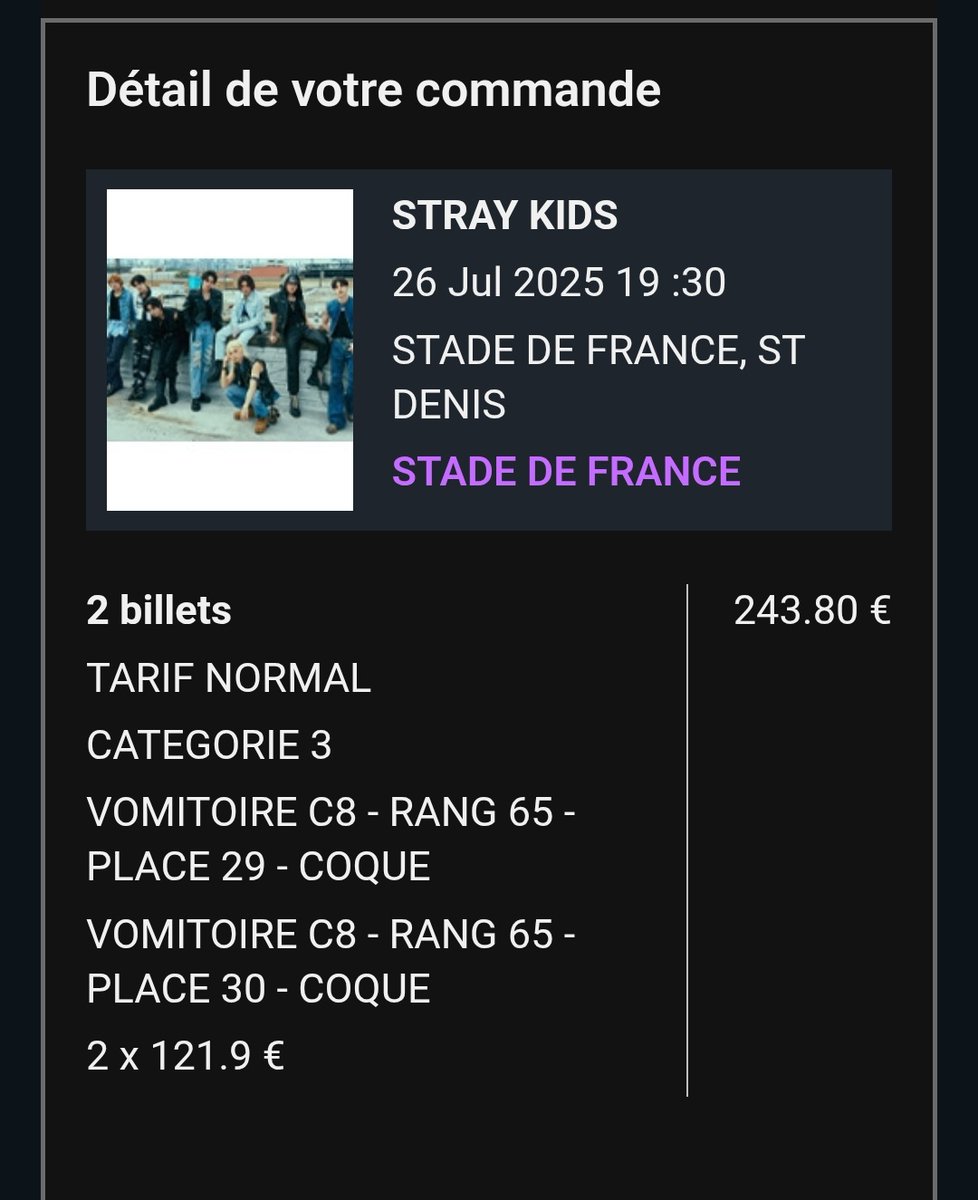 EvaKookie_'s tweet photo. I just got tickets to stray kids in Paris! Im so happy🥺🫶🏻 https://t.co/oDx8wWRuVK
