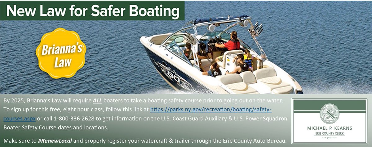 Heading out on the water this Father's Day weekend? ⛵️

Make sure to get your NYS approved safety course and wear life jackets so everyone aboard can safely enjoy the scenic waterways throughout #ErieCountyNY! 🦺

#FathersDay #BriannasLaw #BoaterSafety #WearIt #SafetyFirst 🛟