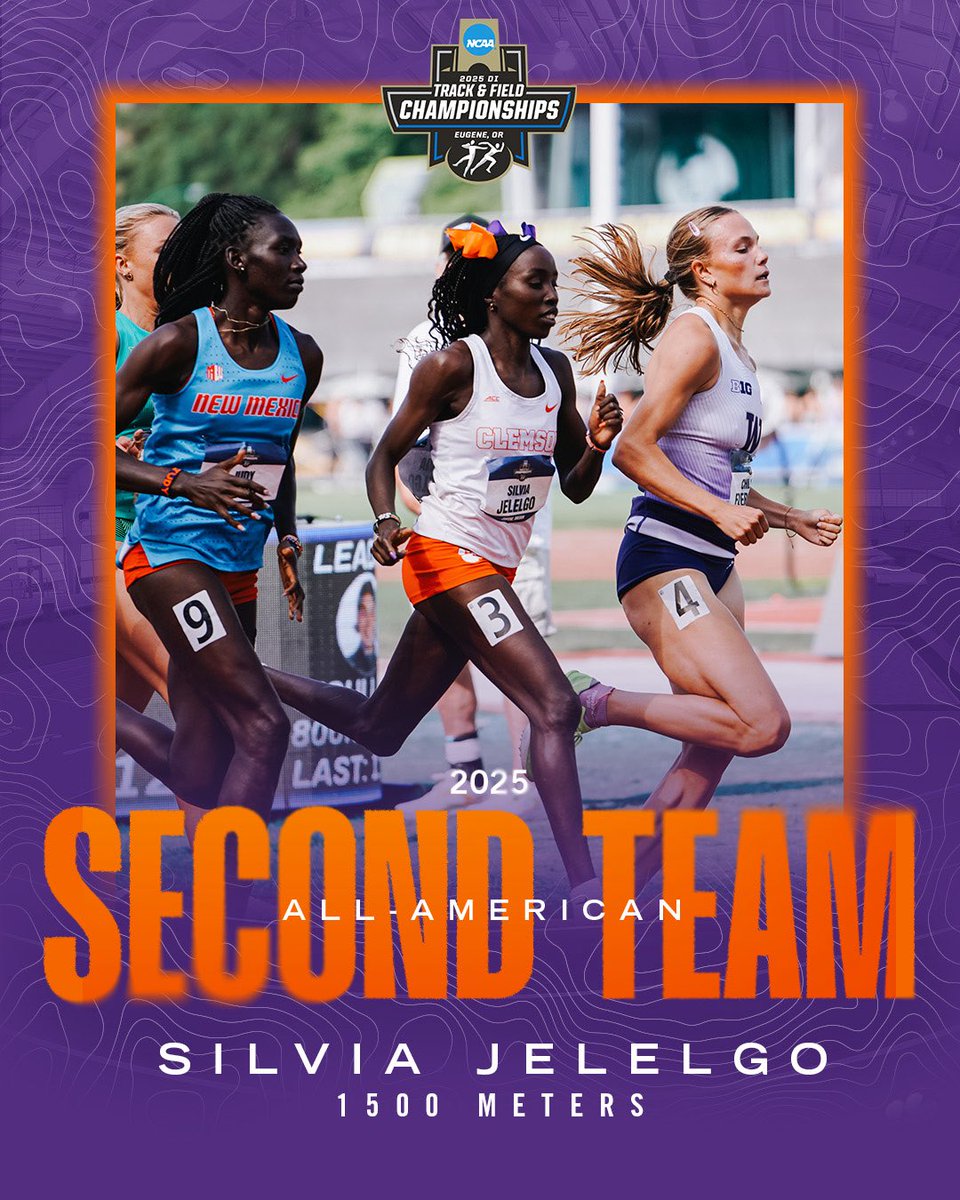 ClemsonTrackXC's tweet image. Second Team All-America status for these Tigers 🤩
Silvia Jelelgo, 1500 meters 🐅
4x100 Relay Team 🐅
Gladys Chepngetich, 800 meters 🐅
4x400 Relay Team 🐅