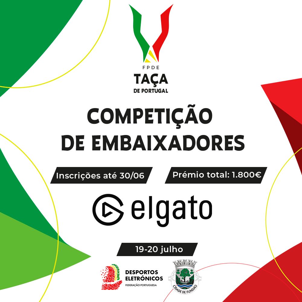 Federação Portuguesa de Esports (@fpdeoficial) on Twitter photo 📽️ És criador de conteúdo? Gostas de esports? 
🚨Chegou a Competição de Embaixadores da Taça de Portugal 2025 🏆 
💰 Prémio total de 1.800€  
🗓️ Inscrições até 30/06
✍️ Inscreve-te: bit.ly/FormTdPEmbaixa…
 
📄 Consulta o regulamento: bit.ly/TdPEmbaixadore…
<a href="/elgatoPT/">Elgato PT</a> 📽️ És criador de conteúdo? Gostas de esports? 
🚨Chegou a Competição de Embaixadores da Taça de Portugal 2025 🏆 
💰 Prémio total de 1.800€  
🗓️ Inscrições até 30/06
✍️ Inscreve-te: bit.ly/FormTdPEmbaixa…
 
📄 Consulta o regulamento: bit.ly/TdPEmbaixadore…
<a href="/elgatoPT/">Elgato PT</a>