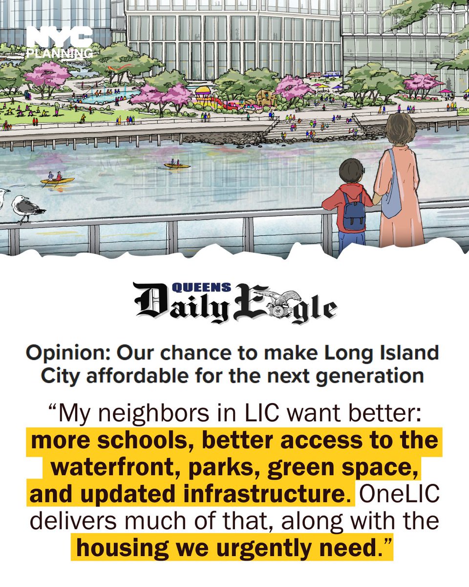 NYCPlanning's tweet photo. 🎯 "I believe in this neighborhood’s future, and OneLIC is how we turn that promise into reality. Let’s not miss our chance."
With the #OneLIC Neighborhood Plan, we can create 15,000 new homes, connect the waterfront, and add 14,000 new jobs! https://t.co/ympn3rQNbs