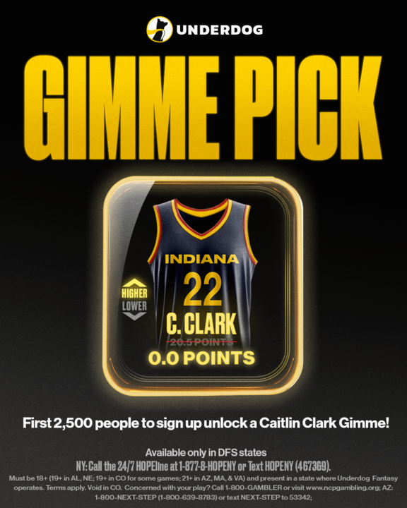 UnderdogWNBA's tweet photo. Caitlin Clark is back.

To celebrate her return against the Liberty, we're dropping 2,500 Gimme Picks 🎁

Sign up below to claim your offer:
https://t.co/LqThpNpfXE https://t.co/eggaeGyR74