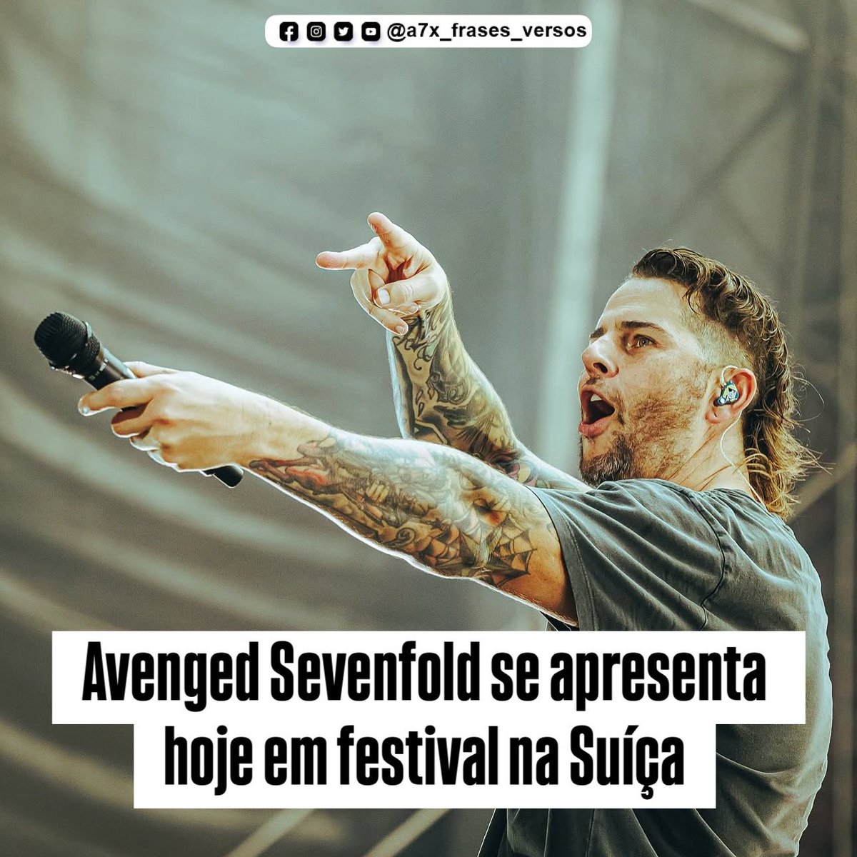 O Avenged Sevenfold se apresenta hoje na Suíça no @greenfieldfestival, dando continuidade à sua turnê europeia de 2025. Até o momento, todos os shows realizados pela banda aconteceram em festivais, o que explica o setlist reduzido nas performances — priorizando os maiores
