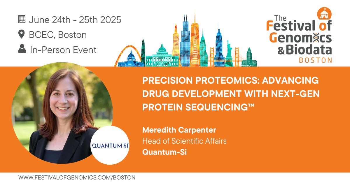Front Line Genomics (@flgenomics) on Twitter photo We’re thrilled to have <a href="/M_L_Carpenter/">Meredith Carpenter</a> (PhD; Head of Scientific Affairs, <a href="/Quantum_Si/">Quantum-Si</a>) join our speaker line up at The Festival of Genomics & Biodata, Boston. Meredith will give a talk on #PrecisionProteomics. Register today: hubs.la/Q03rdFXC0 #FOGBoston We’re thrilled to have <a href="/M_L_Carpenter/">Meredith Carpenter</a> (PhD; Head of Scientific Affairs, <a href="/Quantum_Si/">Quantum-Si</a>) join our speaker line up at The Festival of Genomics & Biodata, Boston. Meredith will give a talk on #PrecisionProteomics. Register today: hubs.la/Q03rdFXC0 #FOGBoston