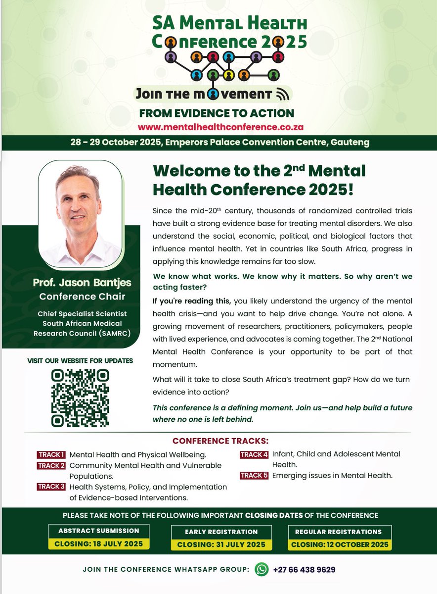 Abstract submission now open. Join us and be part of strengthening evidence based mental health care in SA. <a href="/MRCza/">SAMRC</a> <a href="/FPD_SA/">Foundation for Professional Development (FPD)</a>